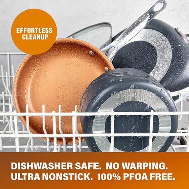 Gotham Steel 5-Piece Kitchen Essentials Cookware Set with Ultra Non-Stick Copper Coating, Dishwasher Safe, Cool-Touch Handles - Includes Frying Pans, Stock Pot, and Glass Lids