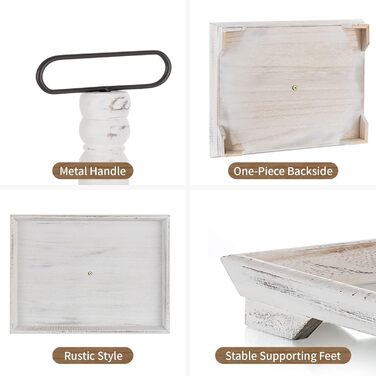 Hanobe Decorative Table Tray Etagere Wood: White Washed Wood Tray Large Rectangular with 2 Tiers Farmhouse Decorative Tray Vintage Shabby Serving Tray for Home Coffee Corner Bathroom