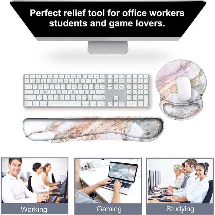 Підкладка під мишу та клавіатуру ergonomic ARTSO з підтримкою зап'ястя, Memory Foam, рожево-фіолетовий мармур