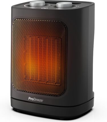 Про Breeze 1800W міні керамічний обігрівач з двома рівнями потужності, автоматичним гойданням та режимом охолодження для ванної, вітальні, офісу, тераси - чорний