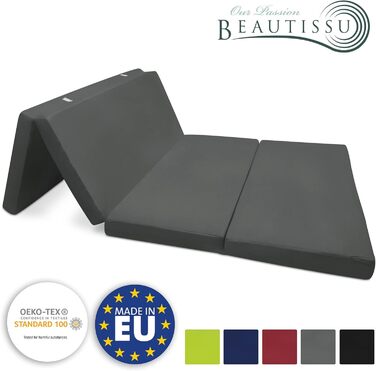Складаний гостьовий матрац Beautissu Campix 120x195 см, 7 см, антрацит, матрац для гостей, кемпінгу, подорожей, з ручкою, знімний чохол, праний