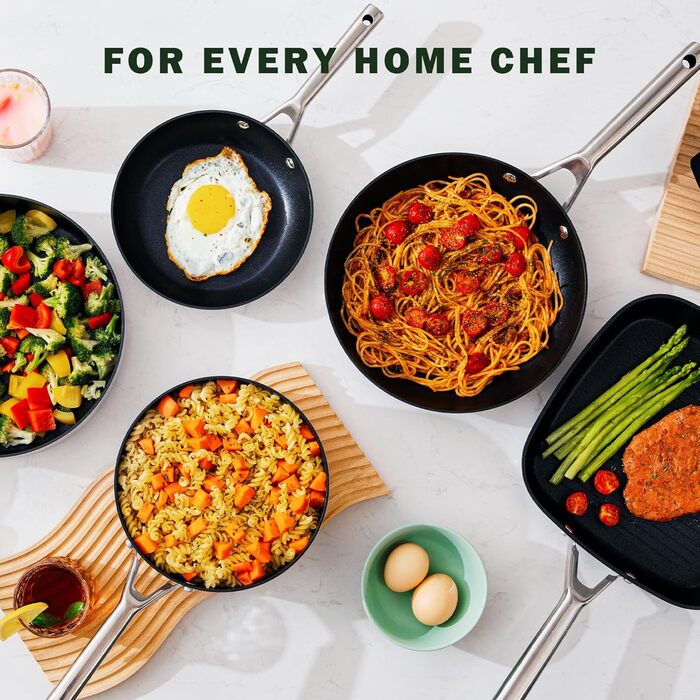 Набір посуду 18 предметів з керамічним покриттям, нержавіюча сталь, срібно-чорний, індукційний, для духовки, з антипригарним покриттям