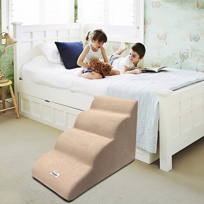 Сходинки для тварин Galatée: 4 сходинки, знімна та миюча, протиковзка, для високих ліжок/диванів (білий)