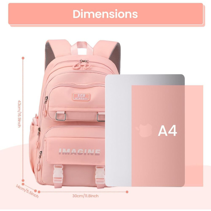 Шкільний рюкзак Tanou для дівчаток-підлітків, велика місткість, чорний (9573# Рожевий)