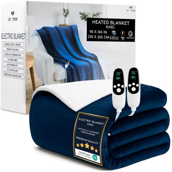 Електрична ковдра Kingsize König EU, Sherpa фліс, 230x265 см, 9 режимів нагріву, таймер 12 годин, тепла подарунок