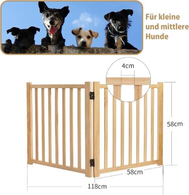 Дверцята для собак з дерева, розкладні, для кухні, коридору, вітальні, сходи, кут, підходять для собак малих та середніх порід, дерев'яного кольору, 2P 58cm, захисний забір для собак