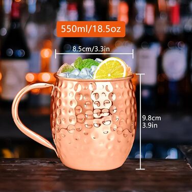 Gift Set] Moscow Mule Mugs Copper 540 ml Set of 6 Copper-Plated Stainless Steel Cups Handmade Copper Mugs with Handle for Chilled Cocktails and Cold Drinks