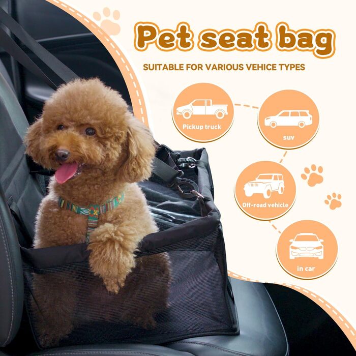 Автомобільний лежак для собак, чорний, 40x32x24 см, знімний, з тканини Оксфорд, дихаючий, для собак та котів