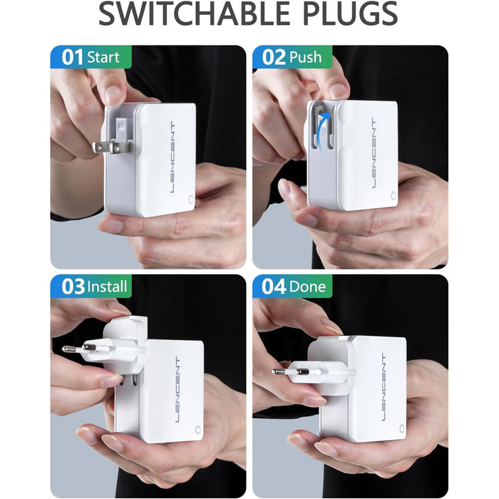 Універсальний адаптер LENCENT з USB-зарядкою 4 в 1, 22W (EU/US/UK/AU) для мобільних пристроїв