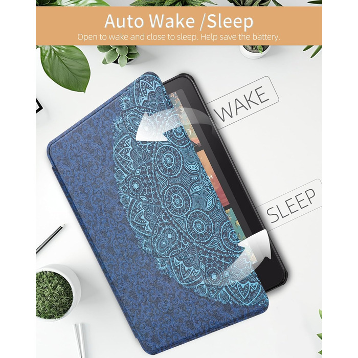 Чохол для Kindle Paperwhite 12-го покоління (2024) та Kindle Colorsoft Signature Edition, тонкий захисний чохол з авто-сном/пробудженням (Блакитна квітка)