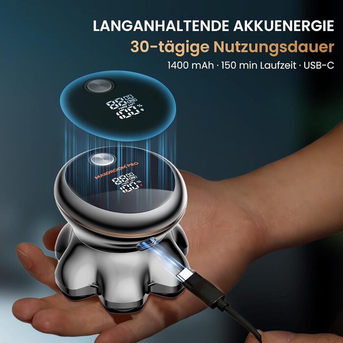 Машинка для гоління голови 7D PRO MAXGROOM IPX6, срібляста, акумуляторна (1400mAh), 8800 об/хв, для чоловіків