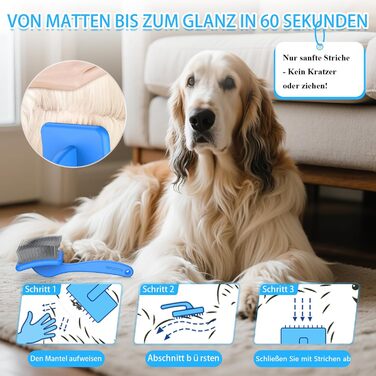 Набір щіток та гребінців для собак та котів з довгим хутром – Slicker Brush & Comb Set – 25 мм нержавіючі шпильки проти підшерстка та ковтунів – дерев'яний руків'я та шкіряний чохол – ідеально для Голден Ретріверів та Мейн Кунів (Блакитний)