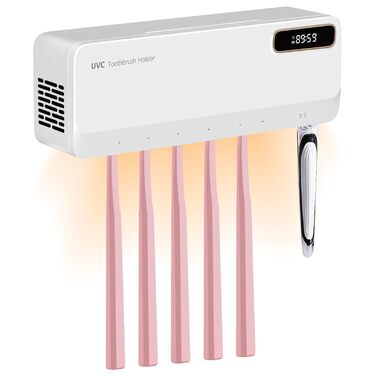 Утримувач для зубних щіток настінний з УФ дезінфекцією, електричний для зубних щіток, USB зарядний, 2000mAh, 3 режими, для дому, ванної кімнати, душу (білий)