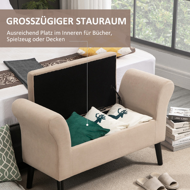 HOMCOM Living Room Bench Modern Upholstered Bench with Storage, Velvety Polyester, Rubberwood, Armrests, 115.5x43.5x66cm | Aosom