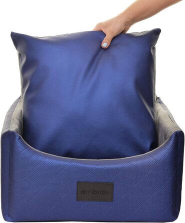 Автокрісло для собак 2в1 | Універсальне автоліжко для собак та котів | Миється, штучна шкіра, плюш, 48x48 см, блакитне