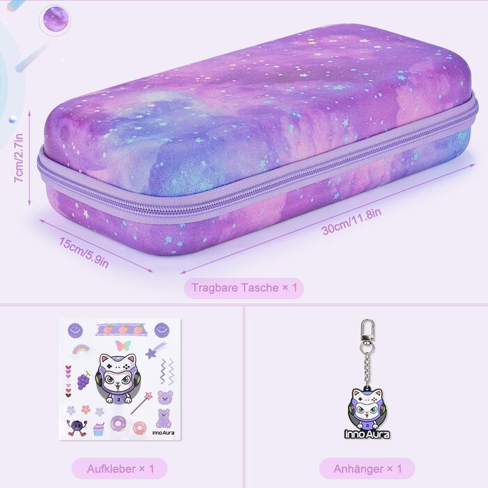 Чохол для Nintendo Switch 2 innoAura Switch 2 Tasche, фіолетовий (Galaxy Lila Violett), водовідштовхувальний, з амортизацією, відділенням для AirTag та великою сітчастою кишенею