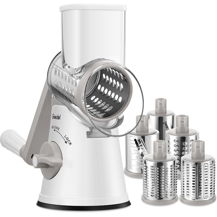 Трояк для овочів та сиру з 3 наборами ножів, білий. Ідеально для нарізки овочів, сиру, горіхів. 5 ножів