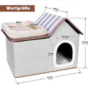 Cat House, Outdoor Cat Cave, Warm Dog Cave, Detachable Dog House with Washable Cushion and Platform, Outdoor Cat Cave, Cat House Cave for Small and Medium Pets (Cat House for Outdoors)