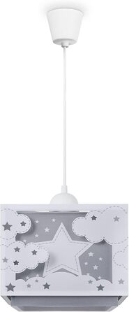 Paco Home Hanging Lamp, Children's Room Ceiling Lamp, Pendant Light, Lampshade, Fabric, E27, Lion, Jungle, Glows in the Dark (Star, Grey)
