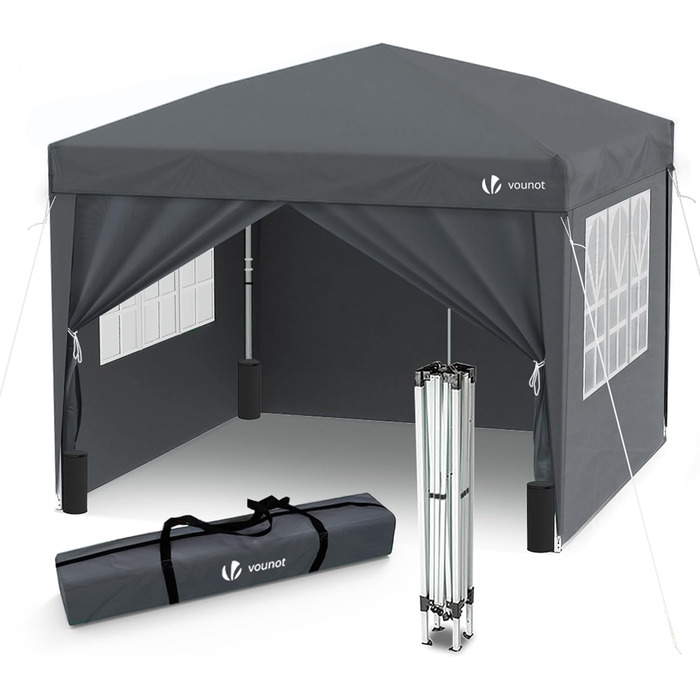 VOUNOT® 3x3m (approx. 10x10ft) Pavilion with 4 Side Walls & 4 Sandbags, Pop-Up Folding Pavilion, Foldable Garden Tent Party Tent, including Bag, Grey