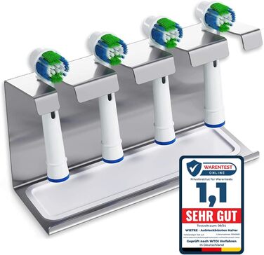 WIETRE Stainless Steel Brush Head Holder with Catch Basin | Fits Oral-B, iO, Philips Sonicare, Waterpik, Fairywill | Toothbrush Holder, Brush Head Holder (4-Pack)