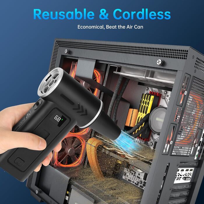 HERBYD 2-в-1 Електричний Пилосос-Обдув 180000 об/хв з Акумулятором 8000mAh та Цифровим Дисплеєм для Комп'ютера, Клавіатури, Дому та Автомобіля