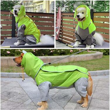 Dog Raincoat, Waterproof Dog Coat with Hood, Lightweight Rain Jacket for Medium and Large Dogs - Suitable for the Dog Playground and Dog Vacation - Green (24)