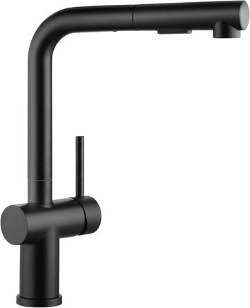 Змішувач кухонний з висувною лійкою, чорний, з двома режимами струменя, 360° обертання, з нержавіючої сталі