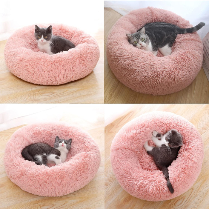 М'яке кругле ліжко для котів та собак. Ліжко-подушка для домашніх тварин, 70см/50см, білий/рожевий колір