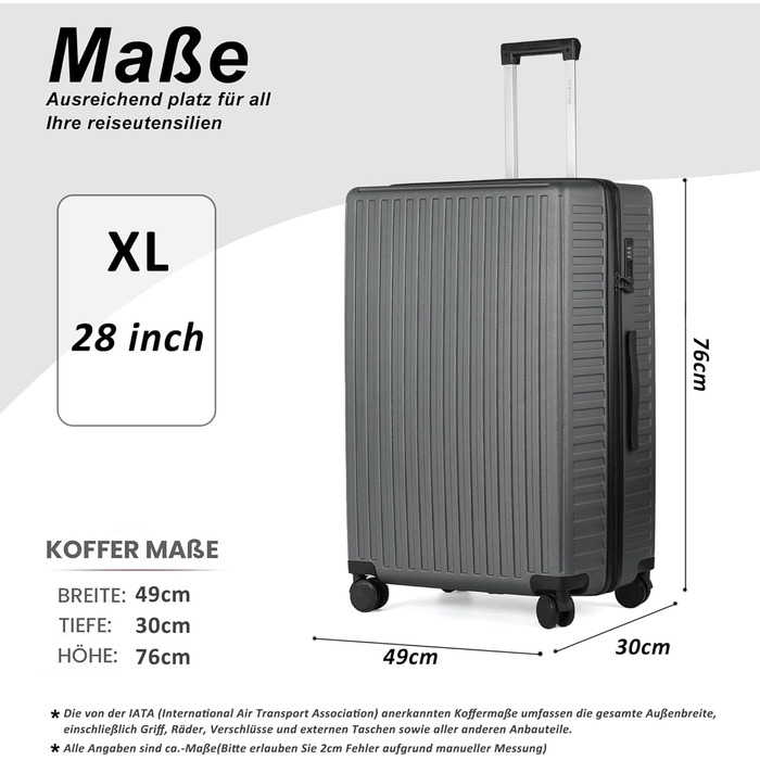 Валіза ручної поклажі TANTOMI з відділенням для ноутбука, 50 см, жорсткий корпус ABS, легка, з 4 колесами на 360°, TSA-замок (світло-темно-зелений, 41 л)