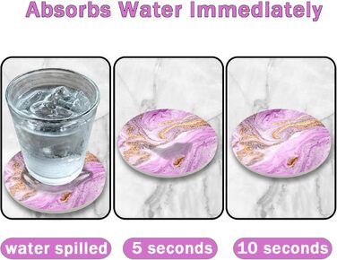 Drink coasters, round, absorbent ceramic stone coasters with cork base, funny turquoise marble drinks (Purple)