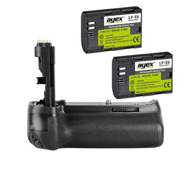 Набір батарейного хвата Ayex для Canon EOS 70D, 80D, 90D з 2 x LP-E6N акумуляторами та високоякісним затвором