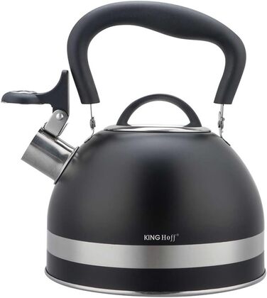 Чайник Kinghoff 1.8L з нержавіючої сталі з свистком, Induktion, матовий чорний KH-1858