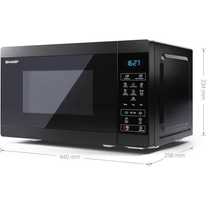 Мікрохвильова піч SHARP MS02E, 800W, 11 режимів, розморожування, чорний