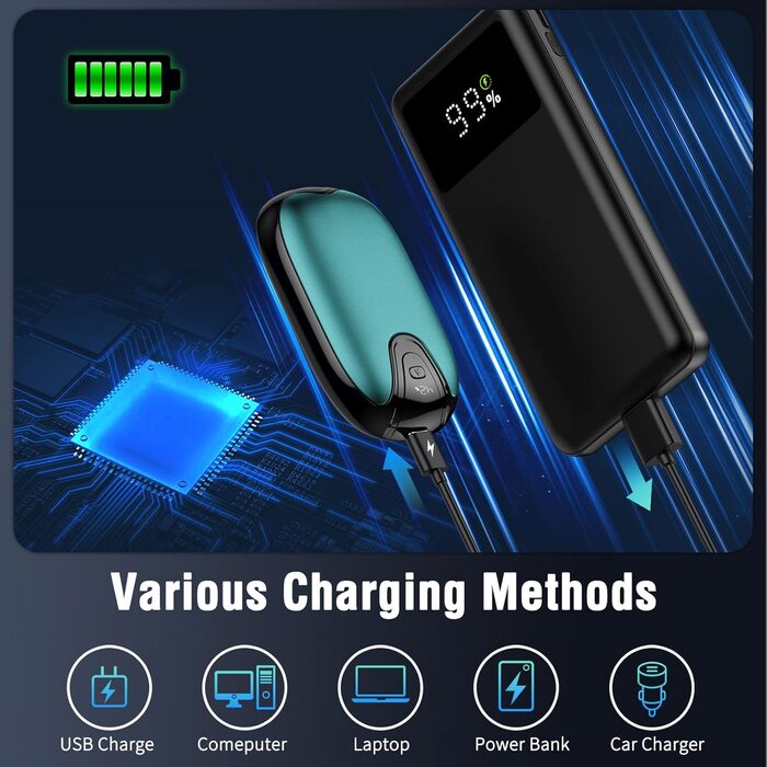 Електричні грілки для рук, набір 2 шт., перезаряджувані, портативні, 3 режими нагріву, ідеальний подарунок для спорту, гольфу, кемпінгу, блакитні