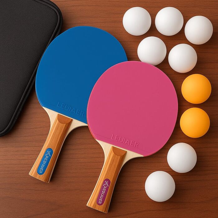 Набір для настільного тенісу Leijiaer: 4 преміум ракетки (2 сині, 2 рожеві), 8 м'ячів та сумка - професійні ракетки для гри в приміщенні та на вулиці, підійдуть дітям та дорослим