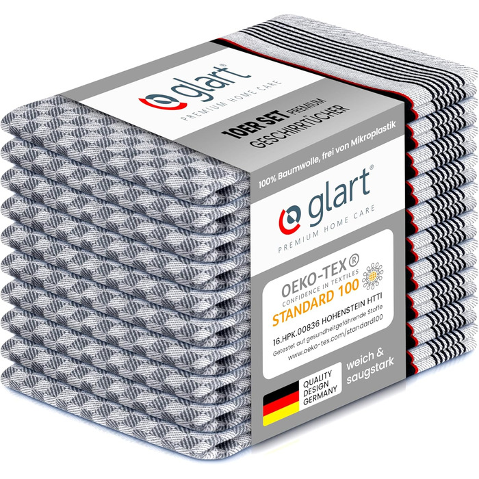 Glart 48GS 10-Piece Premium Dishcloth Set, Kitchen Towels, Dish Towels, Kitchen Cloths, 100% Cotton OEKO-TEX, 45x90 cm, black, pre-washed