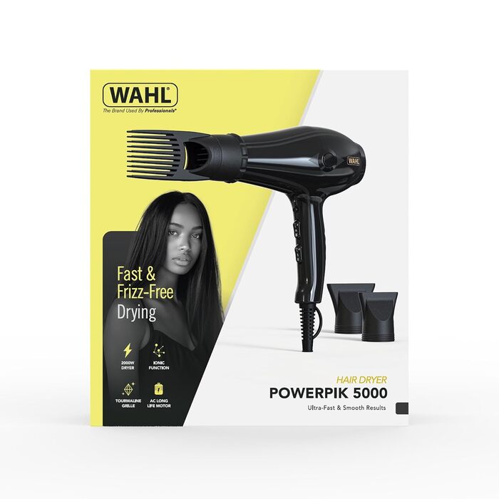 Фен для волосся WAHL PowerPik 5000 з насадкою-піком для афро-кучерявого волосся, 3 режими температури, антифриз-ефект
