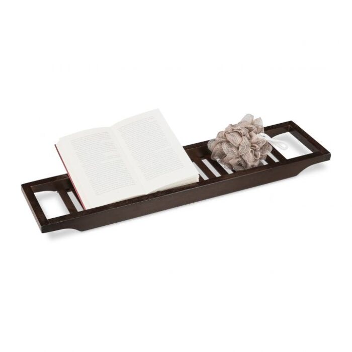 Relaxdays Bathtub Shelf Bamboo Brown Lacquered