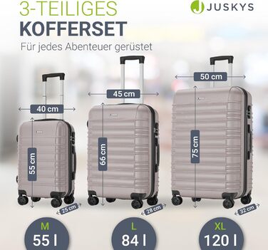 Набір валіз Juskys Hartschale 4 шт. з кодовим замком, тихі колеса 360°, телескопічна ручка, легкі - валізи в кольорі шампань (3 шт.)