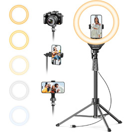 Ringlicht UBeesize 12 дюймів з триподом, 62 дюйми, для відео та стрімінгу, сумісний з телефонами, камерами, веб-камерами, сенсорне керування, білий, теплий, денне світло