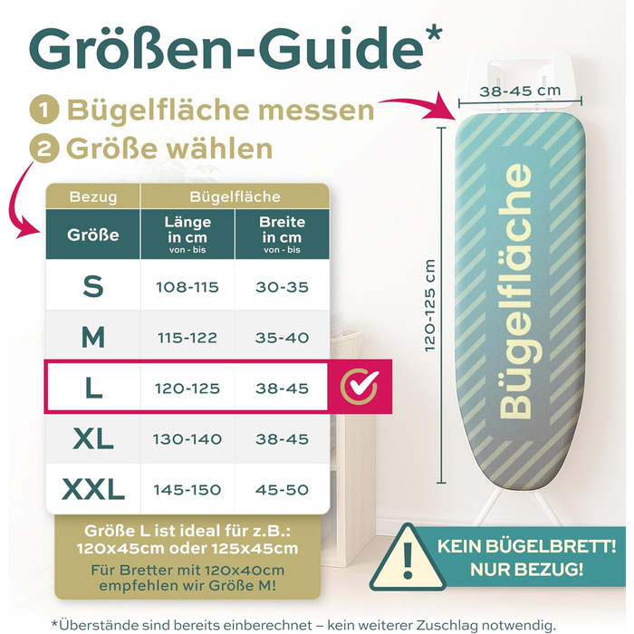 Покриття для прасувальної дошки Turbo 120x40 см - відбиває тепло для швидкого прасування, легка установка, 2 кишені, сертифікат OEKOTEX 100, сірий/білий колір