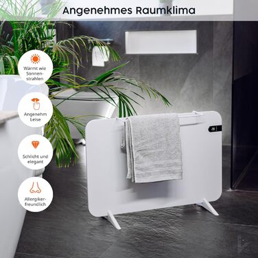 Könighaus 450W Smart Двохтрубчаста інфрачервова батарея V2 - Настінний/Підлоговий монтаж - Керування через Wi-Fi з додатком та пультом - з тримачем для рушників, ніжками та кріпленням. Колір: Білий 450 Вт - Білий з дисплеєм