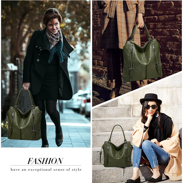 Сумка жіноча TANTOMI елегантна вінтажна, велика сумка-шопер через плече з м'якого матеріалу, знімний ремінець, темно-зелена