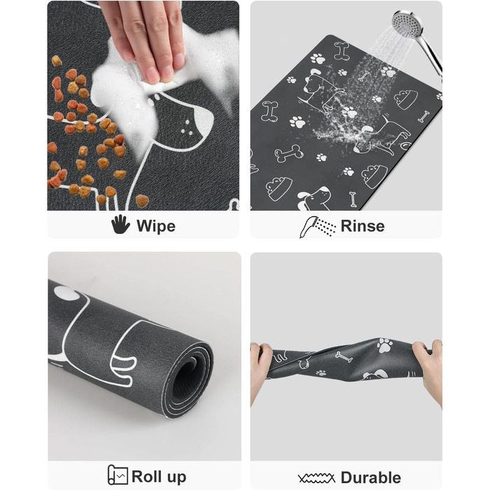 Нековзна підкладка під миску для собак та котів: чорний колір, 40x60 см. Швидковисихаюча, легко миється. Підкладка для миски для тварин