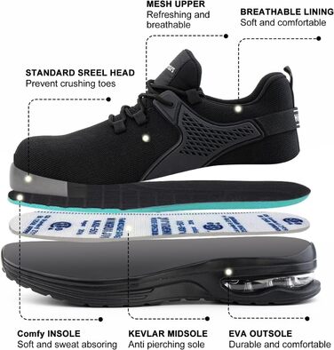 Черевики робочі чоловічі/жіночі Hitmars, з металевим підноском, зручні кухарські черевики, легкі, для дахів, чорні/сині, EU36-48 (42 EU)