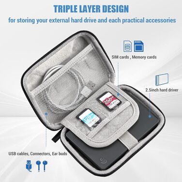 Чохол для жорсткого диска ProCase 2.5' для Seagate, Toshiba, WD, UnionSine, Samsung - сріблястий