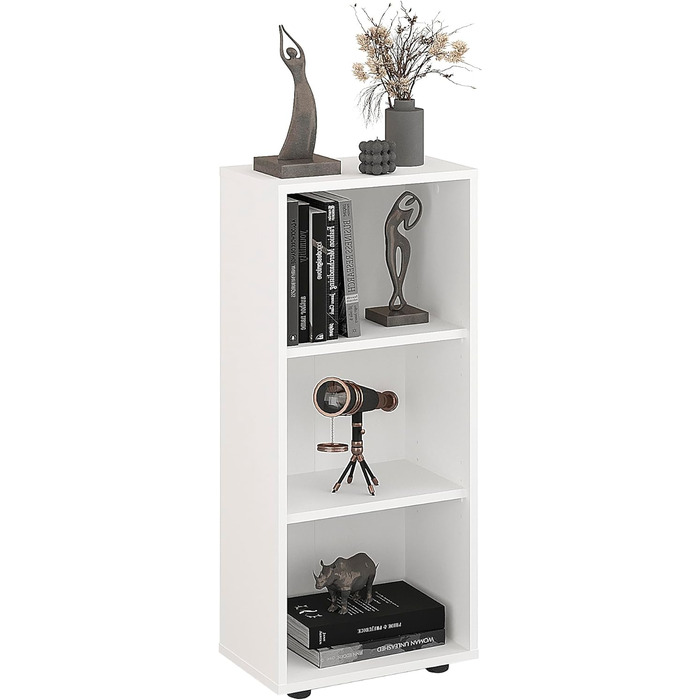 Білий книжковий стелаж KOMTO Regal 80 см, 3 полиці, регульована висота, 80x90x24 см, для книг і зберігання