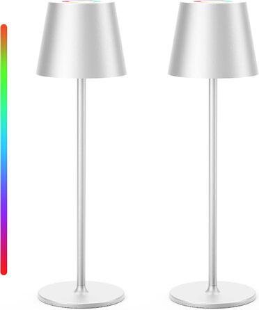 LED настільна лампа Qsky бездротова диммувана з акумулятором, тепле світло 3000K+RGB, водонепроникна (IP54), з алюмінію, 2 шт.