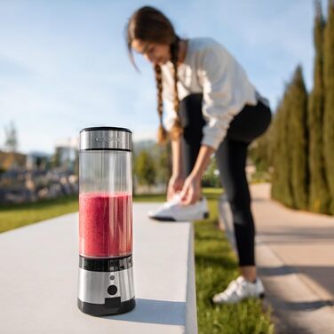 Cecotec Portable Single Blender Power Titanium 300 EasyGo - 350W Ice Crusher with Titanium-Coated Blades, 2 Cooling Tubes, 2 Travel Cups & Lids